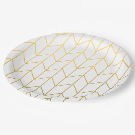 Prato De Papel Chique moderno do fundo branco Dourado de Chevron
