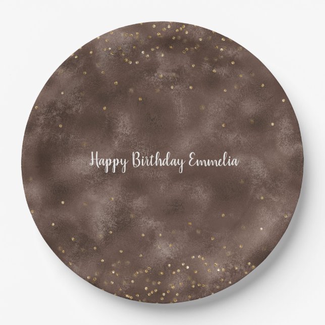 Prato De Papel Chocolate Castanho Dourado Confetti (Frente)
