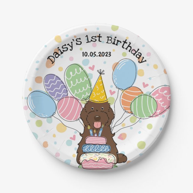 Prato De Papel Chocolate Cockapoo Cão Cavapoo Aniversário (Frente)