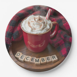 Prato De Papel Chocolate Quente Dezembro Com Cobertura De Xadrez