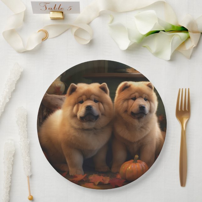 Prato De Papel Chow Chow Puppy Autumn Delight Pumpkin (Casamento)