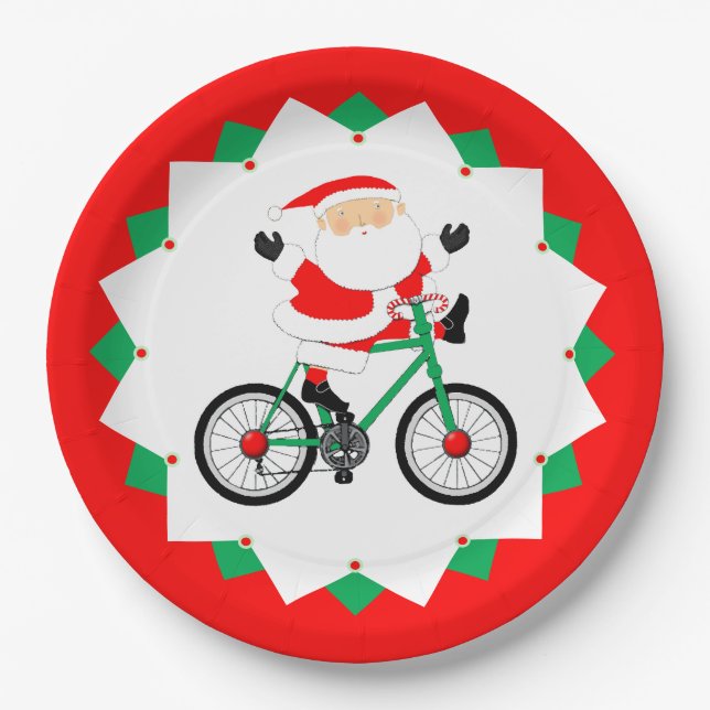 Prato De Papel Christmas Biking Holiday Cycling Party (Frente)