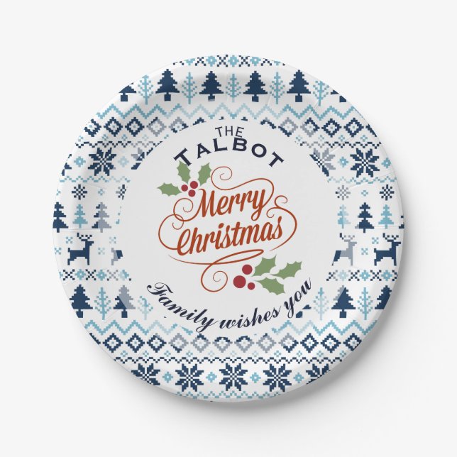 Prato De Papel ChrISTMAS Blue Tradicional personalizada Placa P (Frente)