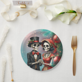 Prato De Papel Christmas Bone Romance, A festive skeleton couple.