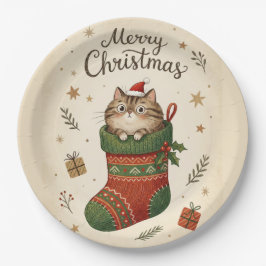Prato De Papel Christmas Cat in Stocking