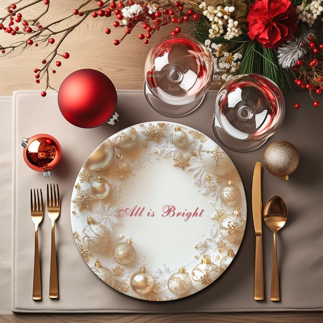 Prato De Papel Christmas Gold Ornaments,Snowflakes All is Bright (Criador carregado)
