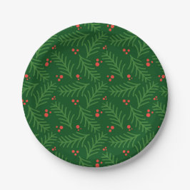 Prato De Papel Christmas Greenery Berries Red Green Festive Mod