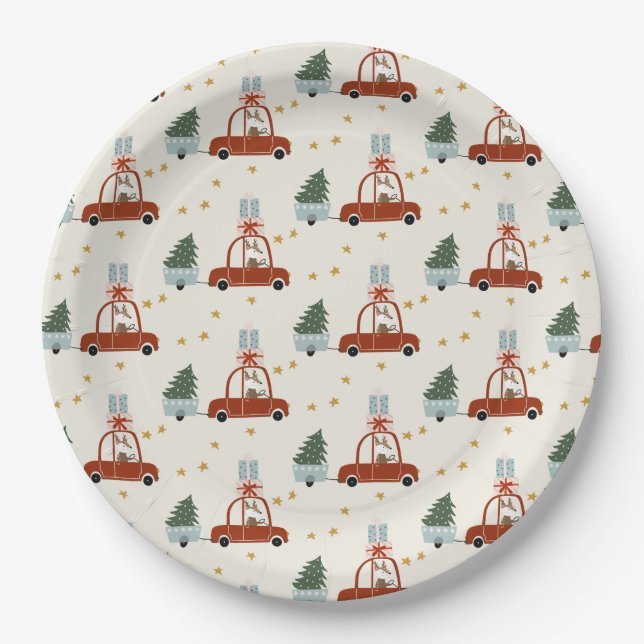 Prato De Papel Christmas Holiday Animal Illustration Paper Plates (Frente)