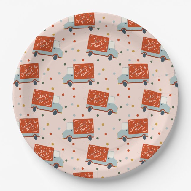 Prato De Papel Christmas Holiday Santa's Mail Truck Paper Plates (Frente)