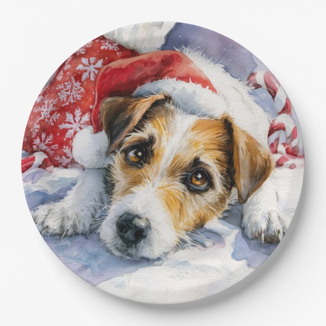 Prato De Papel  Christmas Jack Russell Paper Plate (Frente)