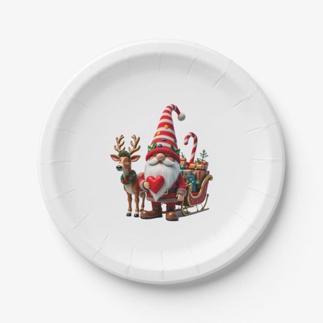 Prato De Papel Christmas Light Gnome Santa Claus Riding Sleigh Hi (Frente)