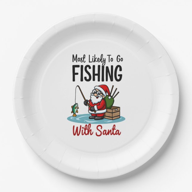 Prato De Papel Christmas Merry Christmas For Gift Fishing Santa ( (Frente)
