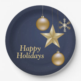 Prato De Papel Christmas Party Golden Ornament Navy Blue Elegant