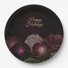 Prato De Papel Christmas Party Pink Ornament Green Leaves Black