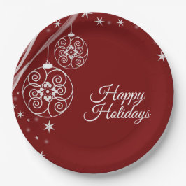 Prato De Papel Christmas Party White Ornaments Stars Red Elegant