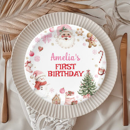 Prato De Papel Christmas Retro Santa Birthday Paper Plates