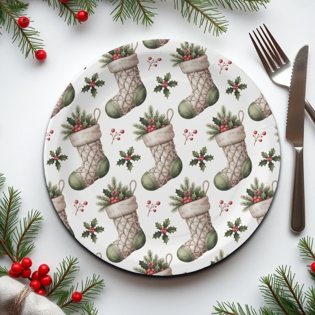 Prato De Papel Christmas Stockings Winter Berries (Criador carregado)