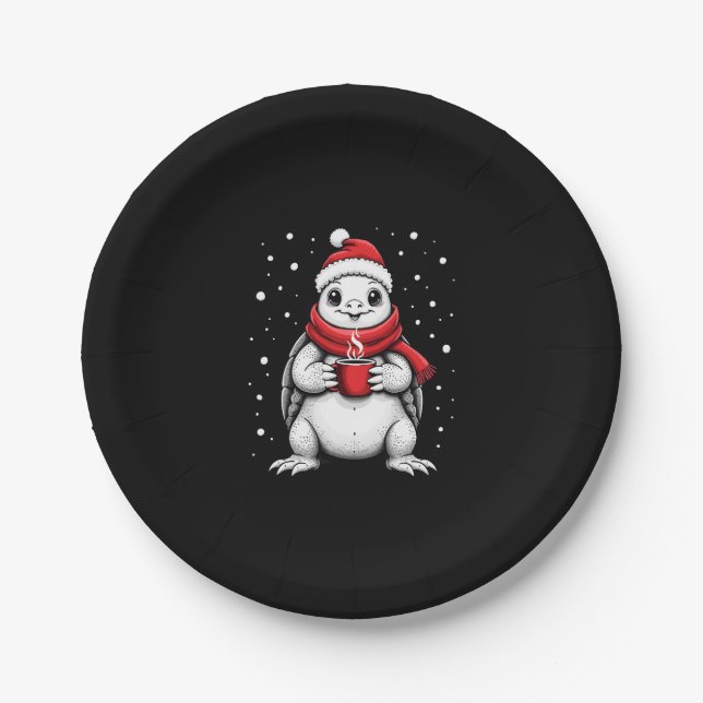 Prato De Papel Christmas Turtle with Santa Hat Coffee Lover Funny (Frente)