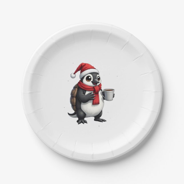 Prato De Papel Christmas Turtle with Santa Hat Coffee Lover Funny (Frente)