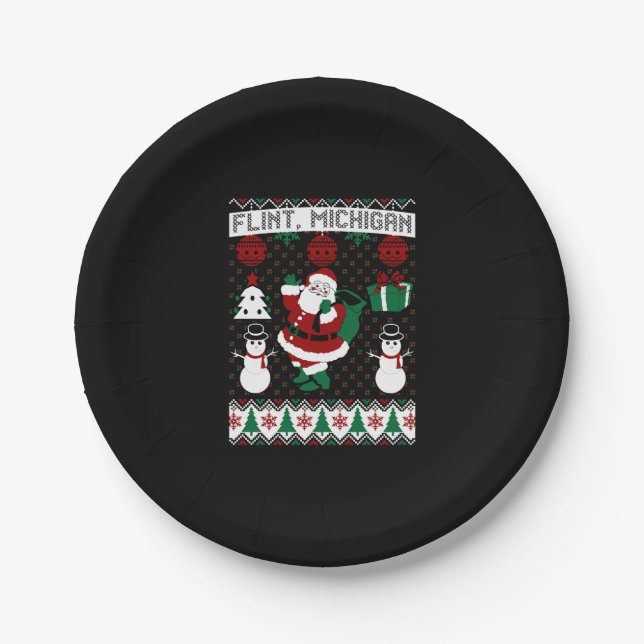 Prato De Papel Christmas Ugly Sweater Flint Michigan (Frente)