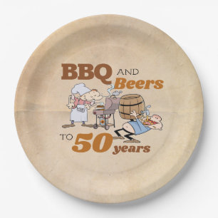 Prato De Papel CHURRASCO De Cartoon E Cervejas, 50º Aniversário