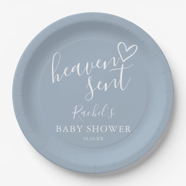Prato De Papel Chuva Celestial Menino Azul Baby Shower (Frente)