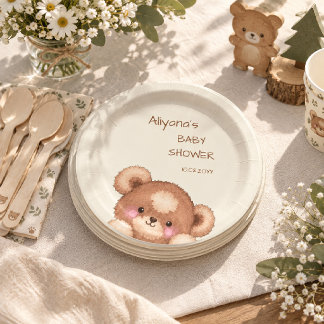 Prato De Papel Chuva Colorida Floresta Urso Fofa Bebê Shower