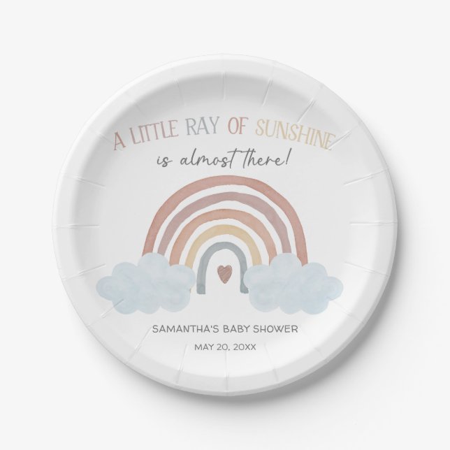 Prato De Papel Chuva de Amor Boho Baby Shower (Frente)