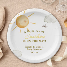 Prato De Papel Chuva de Amor Boho Sol Chá de Bebê Neutro