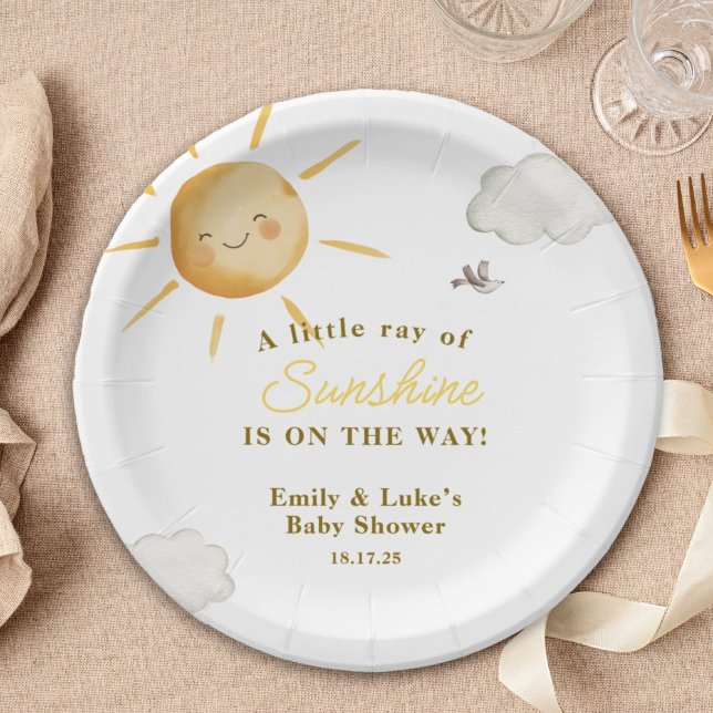 Prato De Papel Chuva de Amor Boho Sol Chá de Bebê Neutro (Criador carregado)