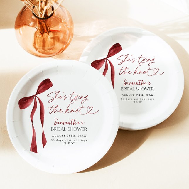 Prato De Papel Chuva de Arroz com Laço Burgundy Ela Está Fazendo  (Criador carregado)