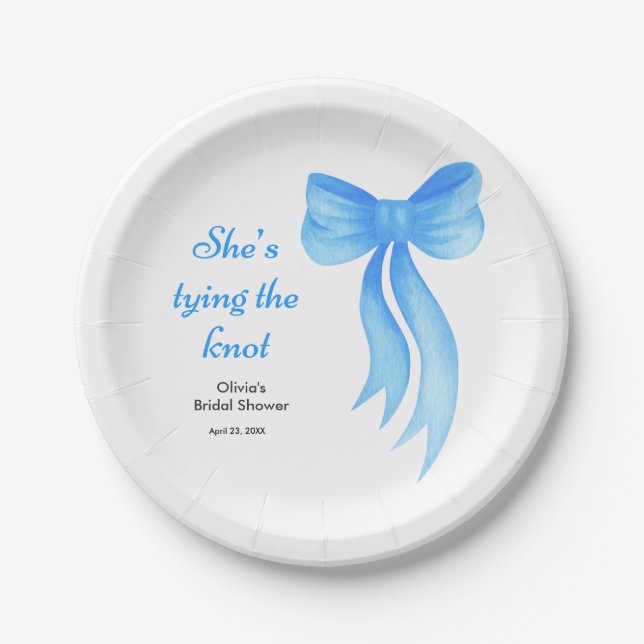 Prato De Papel Chuva de Arroz Tema de Laço Azul Ela Está Amarrand (Frente)