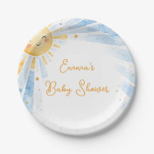 Chuva de Azul e Dourado - Baby Shower de Menino