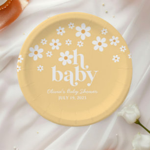 Prato De Papel Chuva de Bebê boho Daisy amarelo