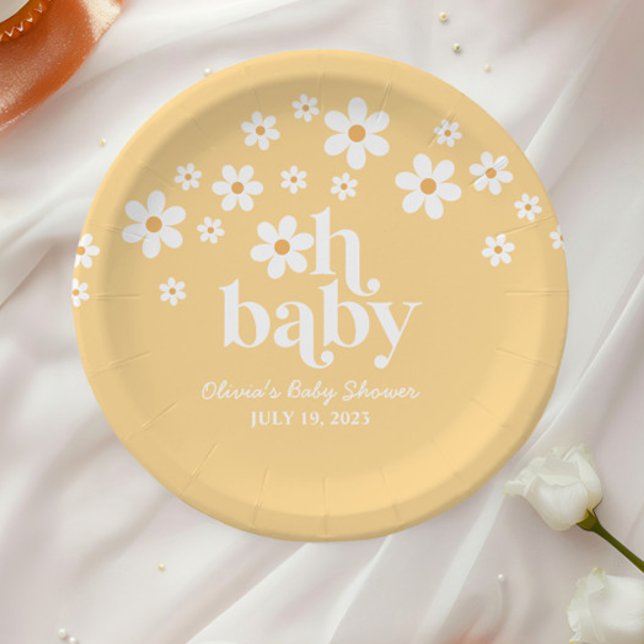 Prato De Papel Chuva de Bebê boho Daisy amarelo (Criador carregado)