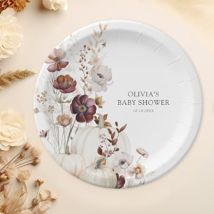 Prato De Papel Chuva de Bebê Boho Flor Silvestre Abóbora de Outon