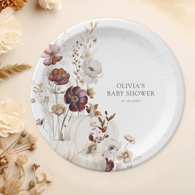 Prato De Papel Chuva de Bebê Boho Flor Silvestre Abóbora de Outon (Criador carregado)