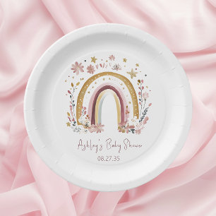 Prato De Papel Chuva de Bebê Boho Floral Arco-Íris
