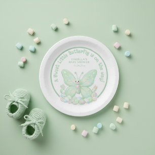 Prato De Papel Chuva de Bebê Borboleta Marshmallow Verde Menta