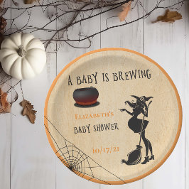 Prato De Papel Chuva de Bebê Bruxinha de Outubro de Halloween