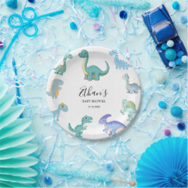 Prato De Papel Chuva de Bebê de Dinossauro Elegante Branco