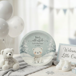 Prato De Papel Chuva de Bebê de Urso Polar Inverno Neutro em Gêne