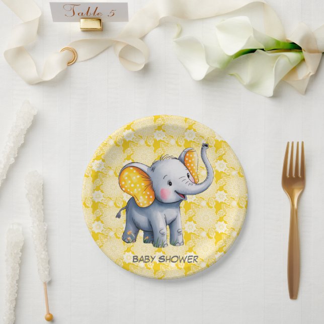 Prato De Papel Chuva de Bebê Elefante Bebê com Orelhas de Pontos  (Casamento)