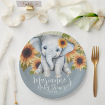 Chuva de Bebê Elefante Girassóis Brilho Azul Empoe