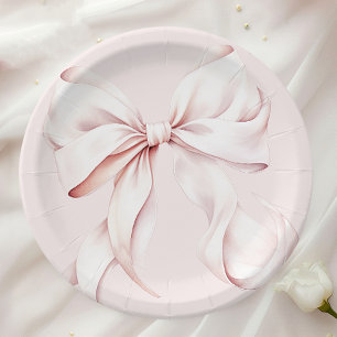 Prato De Papel Chuva de Bebê Elegante com Laço Rosa