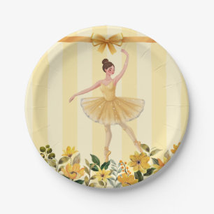 Prato De Papel Chuva de Bebê Fita de Bailarina Amarela Floral Fof