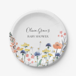 Prato De Papel Chuva de bebê floral aquarela de flores silvestres
