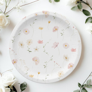 Prato De Papel Chuva de Bebê Floral de Flor Silvestre Rosa Corado