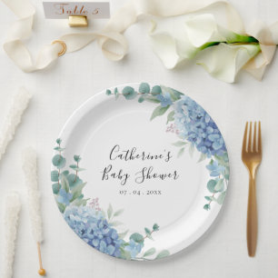 Prato De Papel Chuva de Bebê Floral Hortênsia Azul