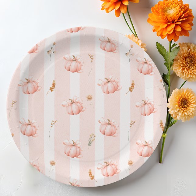 Prato De Papel Chuva de Bebê Floral Outono Abóbora (Criador carregado)